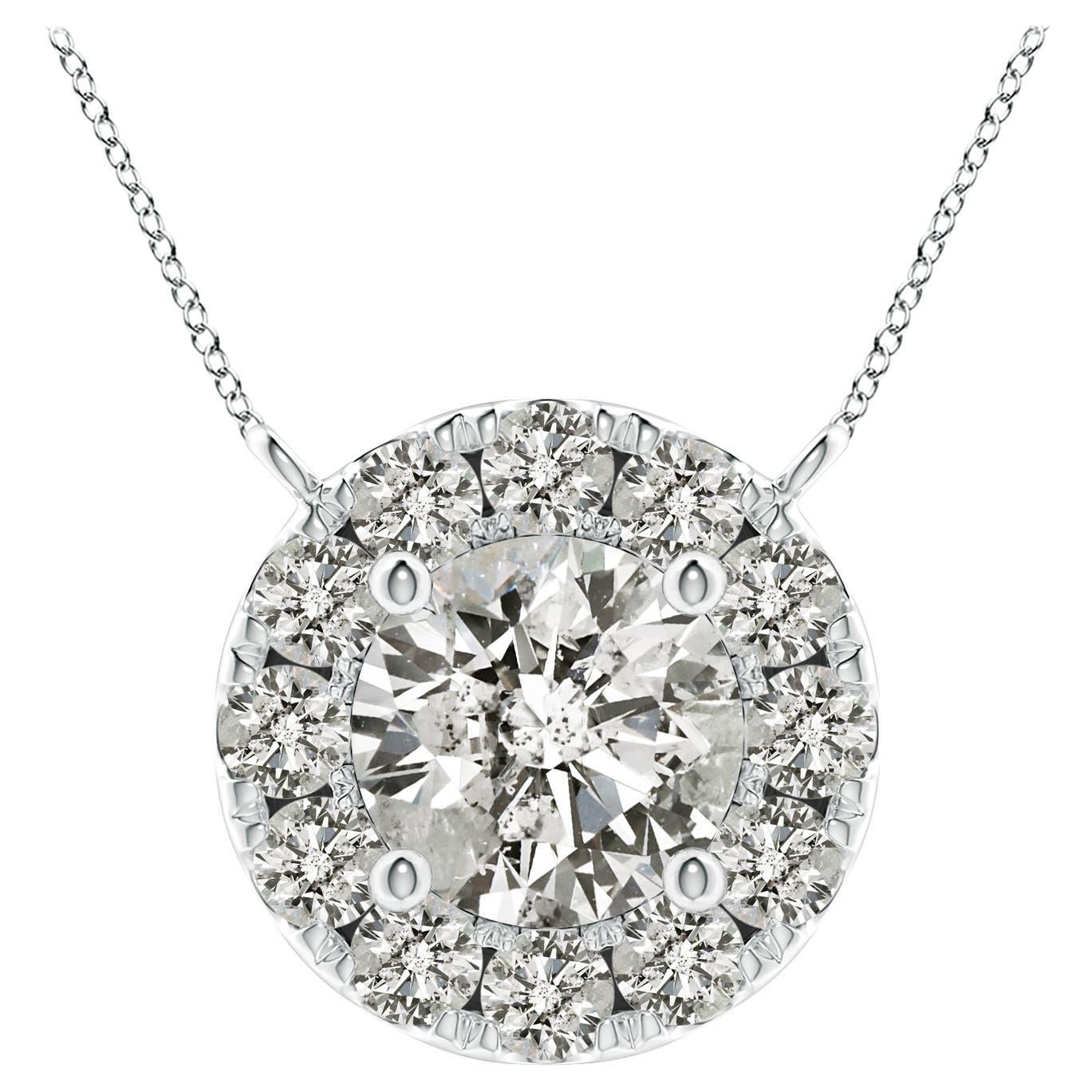 Angara Natural Round Diamond Necklace with Halo in Platinum for Women For Sale