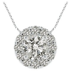 Angara Natural Round Diamond Necklace with Halo in Platinum for Women