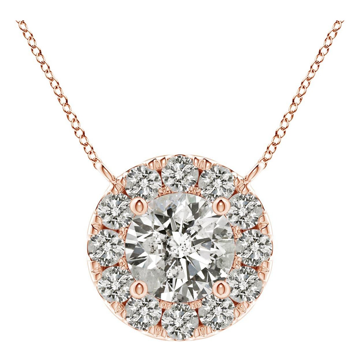 Angara Natural Round Diamond Necklace with Halo in 14K Rose Gold for Women