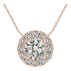 Angara Natural Round Diamond Necklace with Halo in 14K Rose Gold for Women