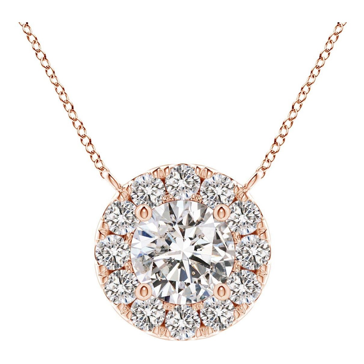 Angara Natural Round Diamond Necklace with Halo in 14K Rose Gold for Women