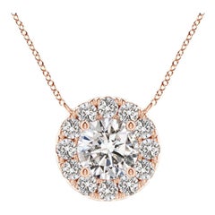 Angara Natural Round Diamond Necklace with Halo in 14K Rose Gold for Women