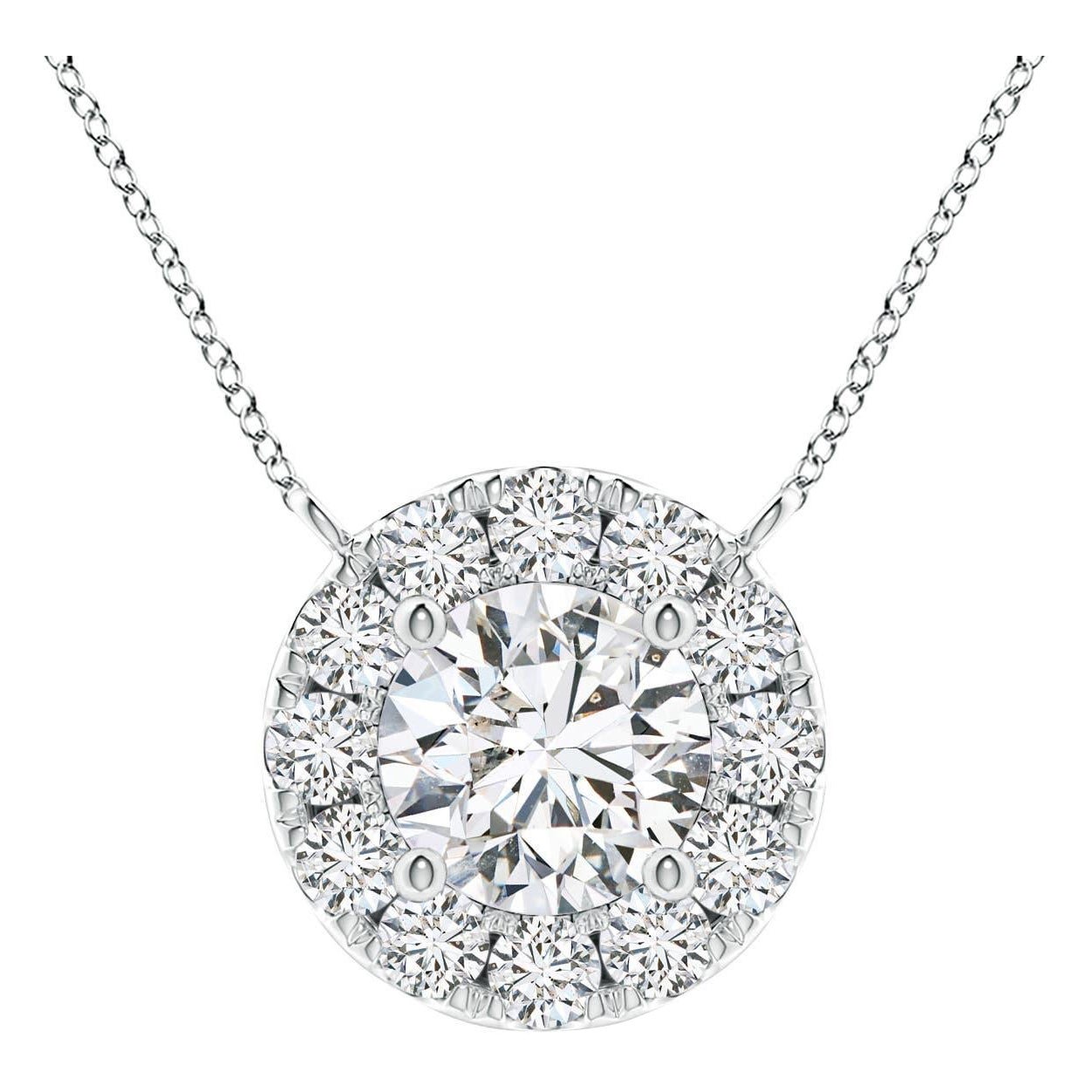 Angara Natural Round Diamond Necklace with Halo in 14K White Gold for Women