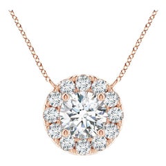 Angara Natural Round Diamond Necklace with Halo in 14K Rose Gold for Women