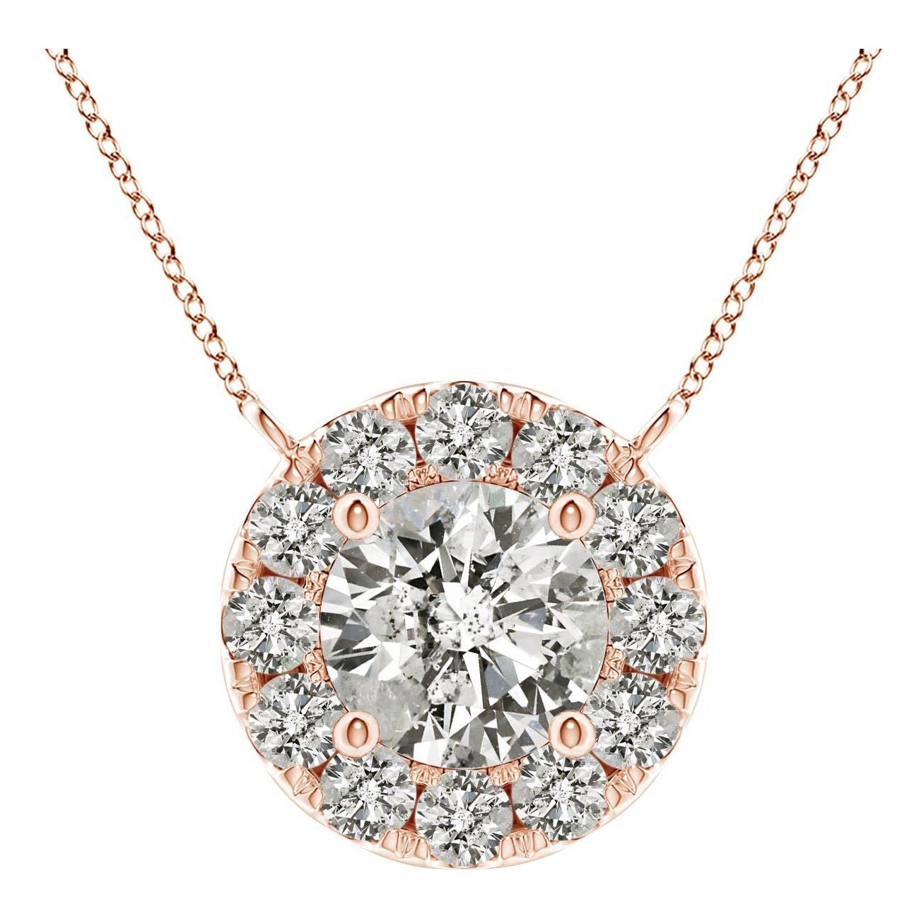 Angara Natural Round Diamond Necklace with Halo in 14K Rose Gold for Women