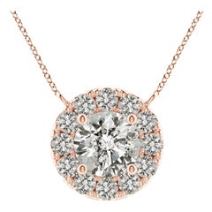 Angara Natural Round Diamond Necklace with Halo in 14K Rose Gold for Women