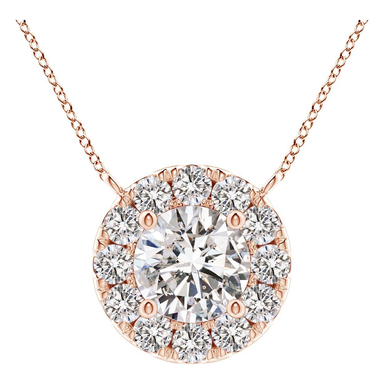 Angara Natural Round Diamond Necklace with Halo in 14K Rose Gold for Women