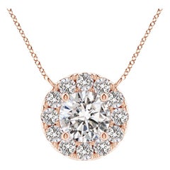 Angara Natural Round Diamond Necklace with Halo in 14K Rose Gold for Women