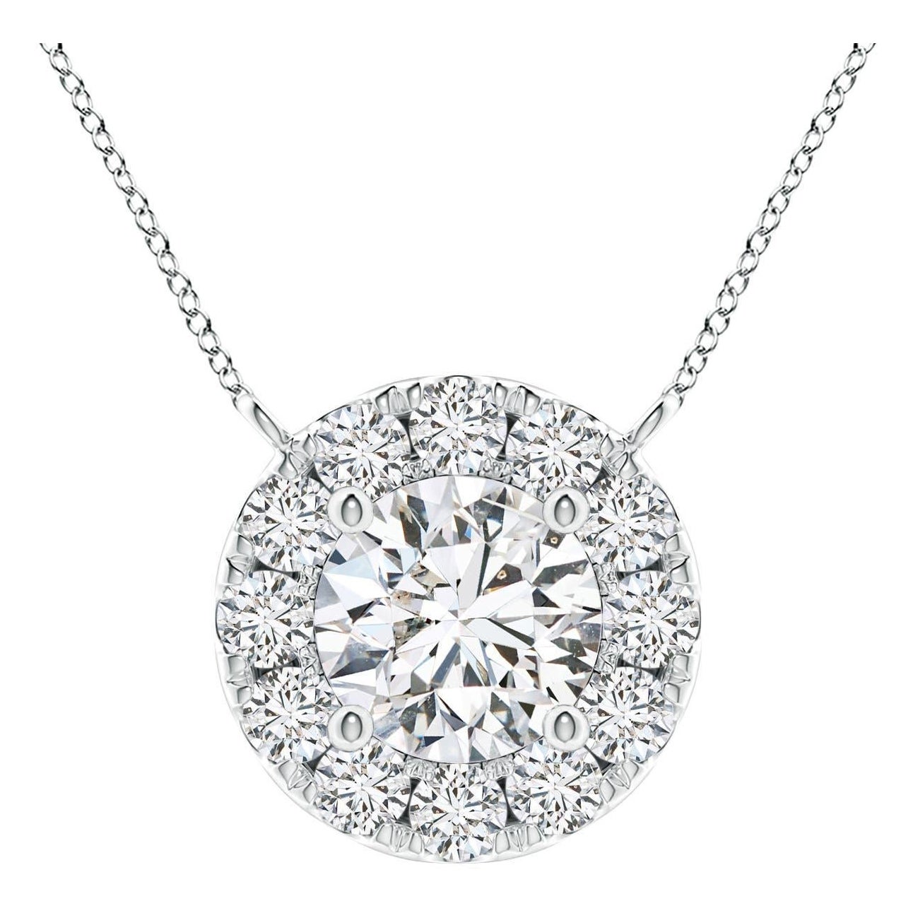 Angara Natural Round Diamond Necklace with Halo in 14K White Gold for Women