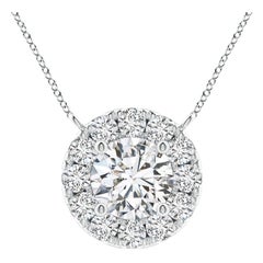 Angara Natural Round Diamond Necklace with Halo in 14K White Gold for Women