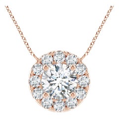 Angara Natural Round Diamond Necklace with Halo in 14K Rose Gold for Women