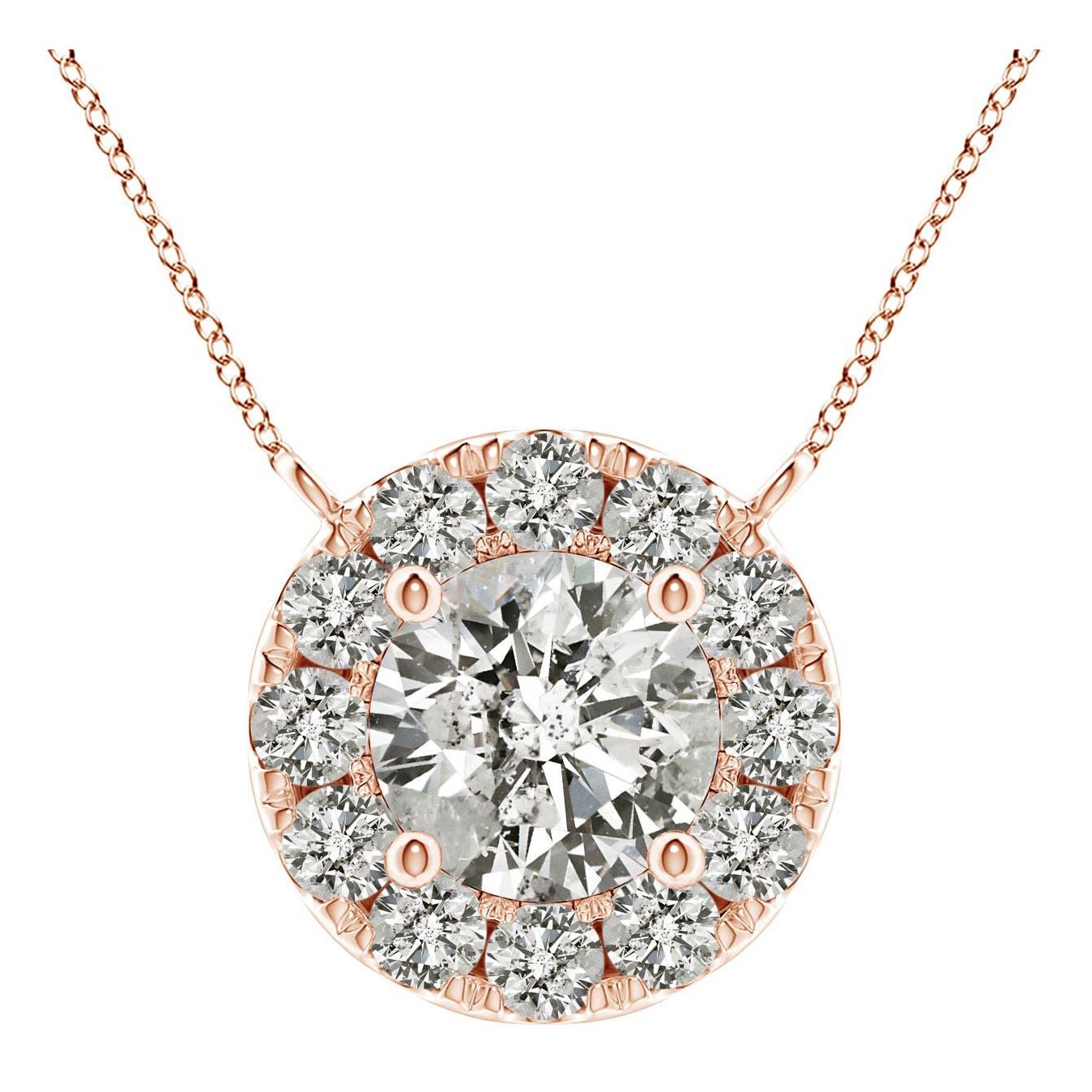Angara Natural Round Diamond Necklace with Halo in 14K Rose Gold for Women
