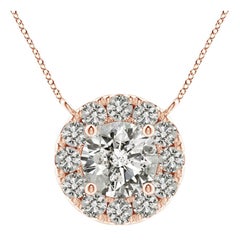 Angara Natural Round Diamond Necklace with Halo in 14K Rose Gold for Women