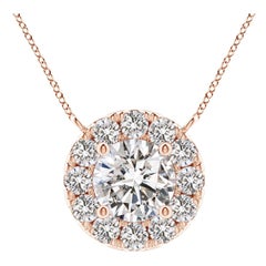 Angara Natural Round Diamond Necklace with Halo in 14K Rose Gold for Women