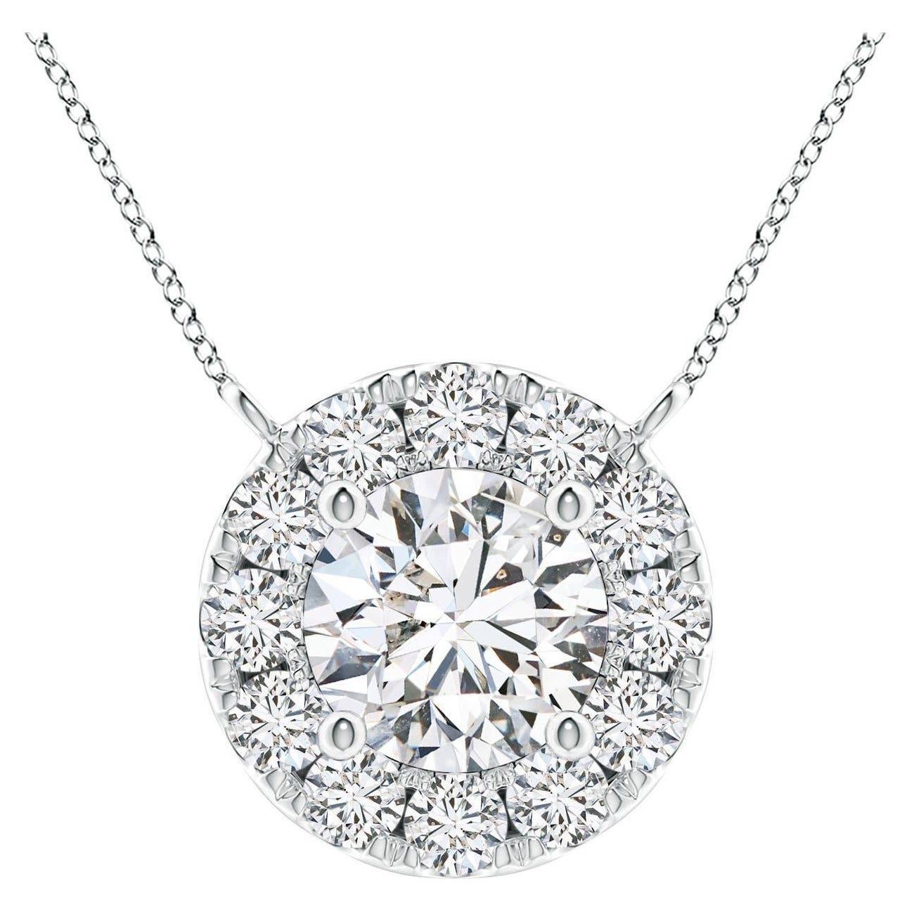 Angara Natural Round Diamond Necklace with Halo in 14K White Gold for Women