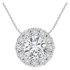 Angara Natural Round Diamond Necklace with Halo in 14K White Gold for Women