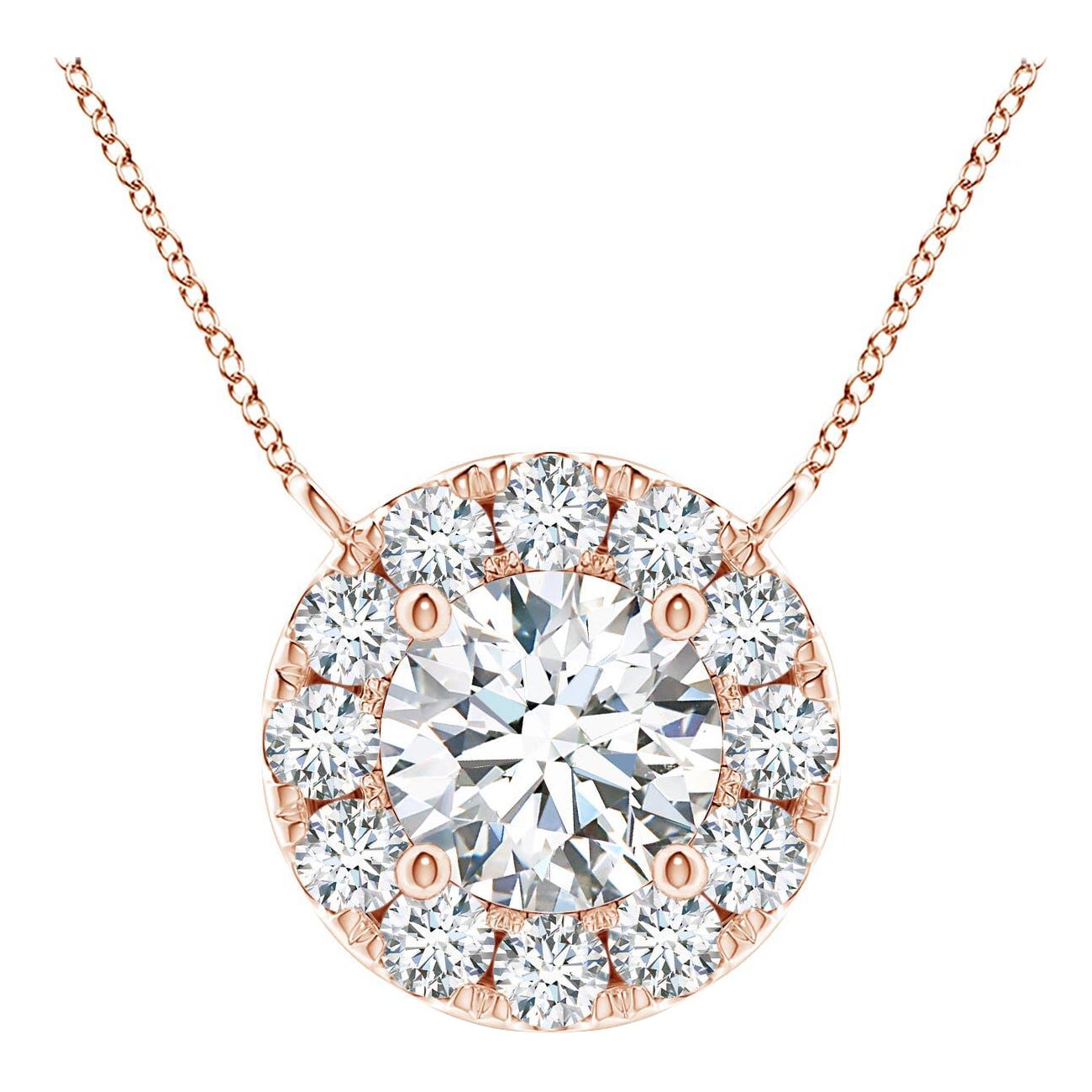 Angara Natural Round Diamond Necklace with Halo in 14K Rose Gold for Women