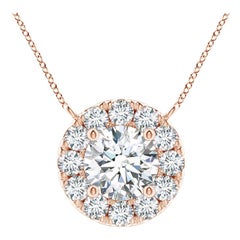 Angara Natural Round Diamond Necklace with Halo in 14K Rose Gold for Women