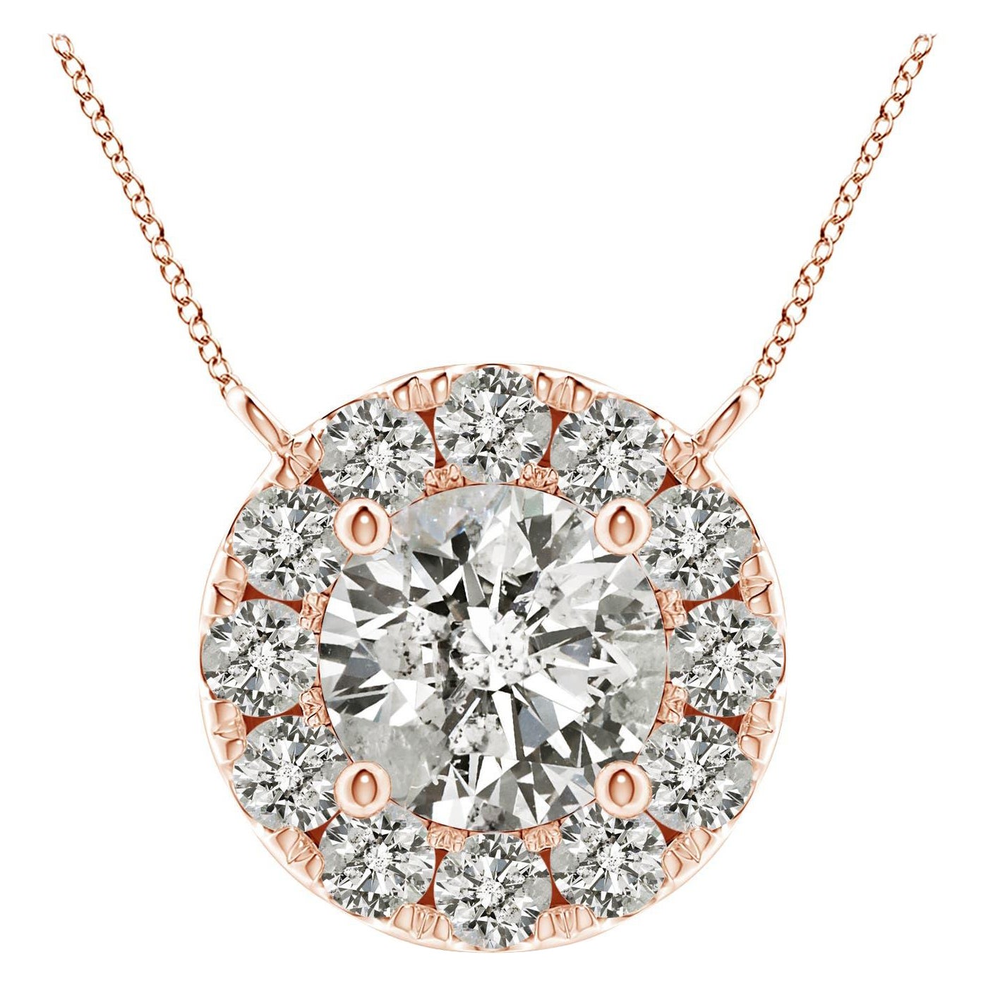 Angara Natural Round Diamond Necklace with Halo in 14K Rose Gold for Women