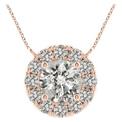 Angara Natural Round Diamond Necklace with Halo in 14K Rose Gold for Women