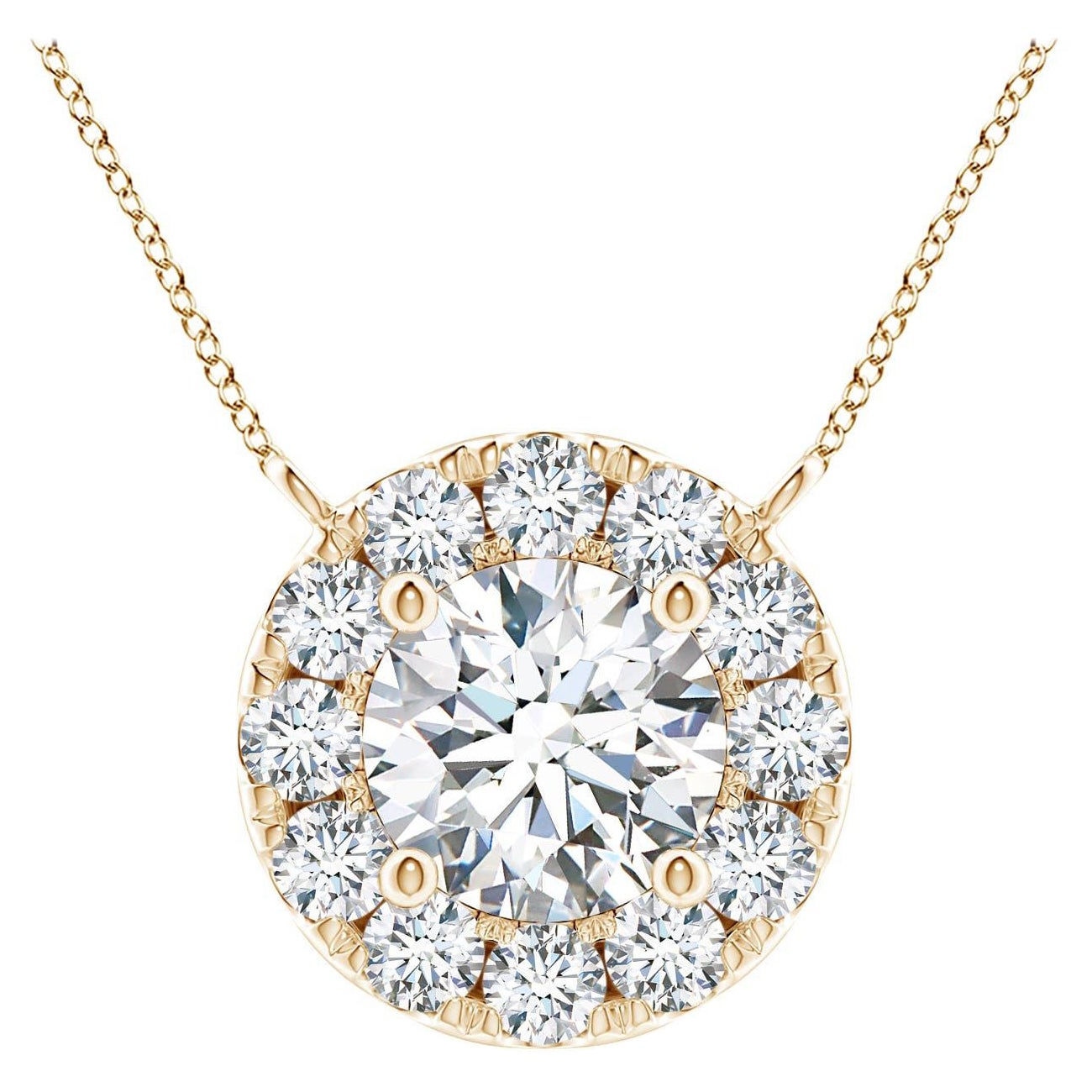 Angara Natural Round Diamond Necklace with Halo in 14K Yellow Gold for Women