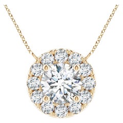 Angara Natural Round Diamond Necklace with Halo in 14K Yellow Gold for Women