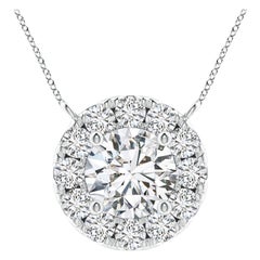 Angara Natural Round Diamond Necklace with Halo in 14K White Gold for Women