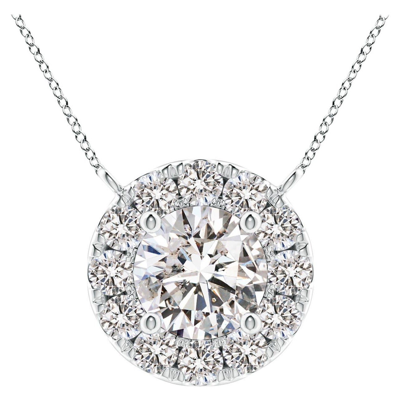 Angara Natural Round Diamond Necklace with Halo in 14K White Gold for Women