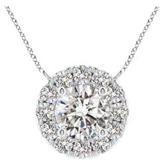 Angara Natural Round Diamond Necklace with Halo in 14K White Gold for Women