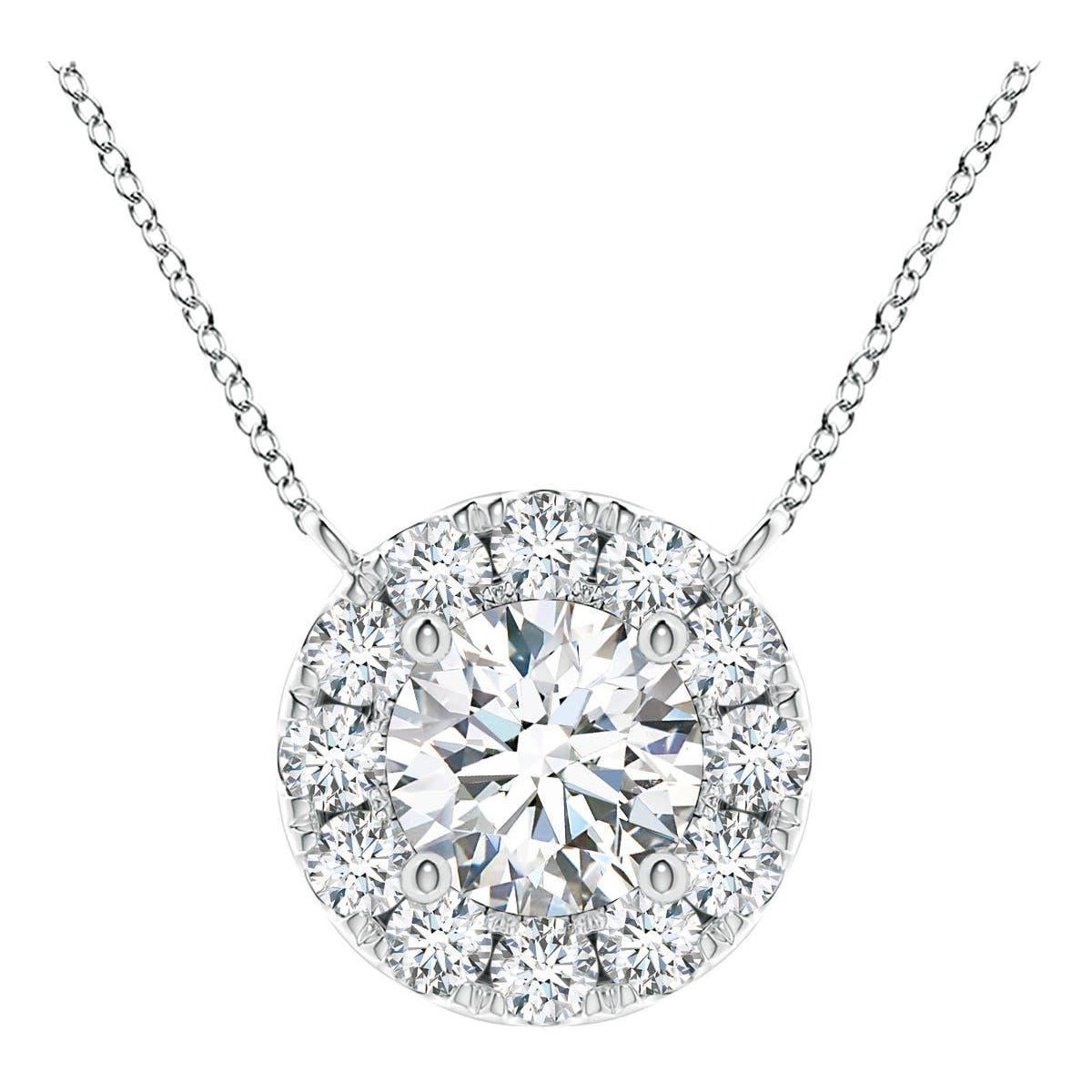 Angara Natural Round Diamond Necklace with Halo in 14K White Gold for Women