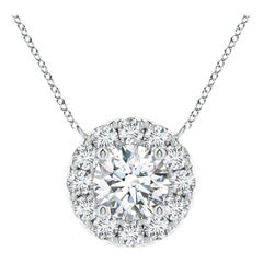 Angara Natural Round Diamond Necklace with Halo in 14K White Gold for Women
