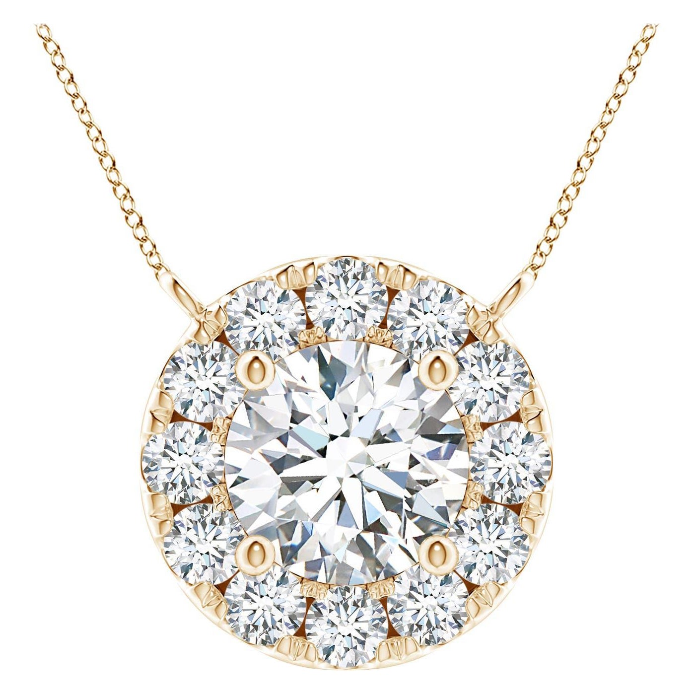 Angara Natural Round Diamond Necklace with Halo in 14K Yellow Gold for Women