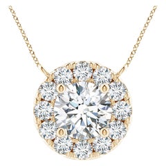 Angara Natural Round Diamond Necklace with Halo in 14K Yellow Gold for Women