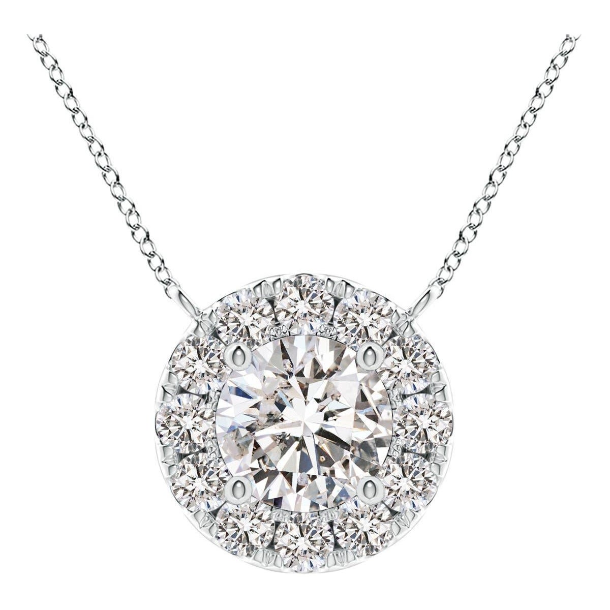 Angara Natural Round Diamond Necklace with Halo in 14K White Gold for Women