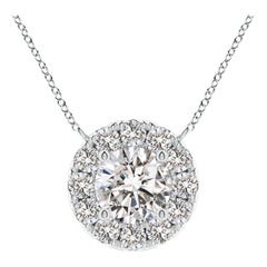 Angara Natural Round Diamond Necklace with Halo in 14K White Gold for Women