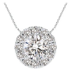 Angara Natural Round Diamond Necklace with Halo in 14K White Gold for Women