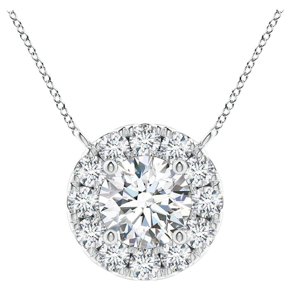 Angara Natural Round Diamond Necklace with Halo in 14K White Gold for Women