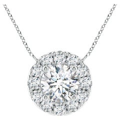 Angara Natural Round Diamond Necklace with Halo in 14K White Gold for Women