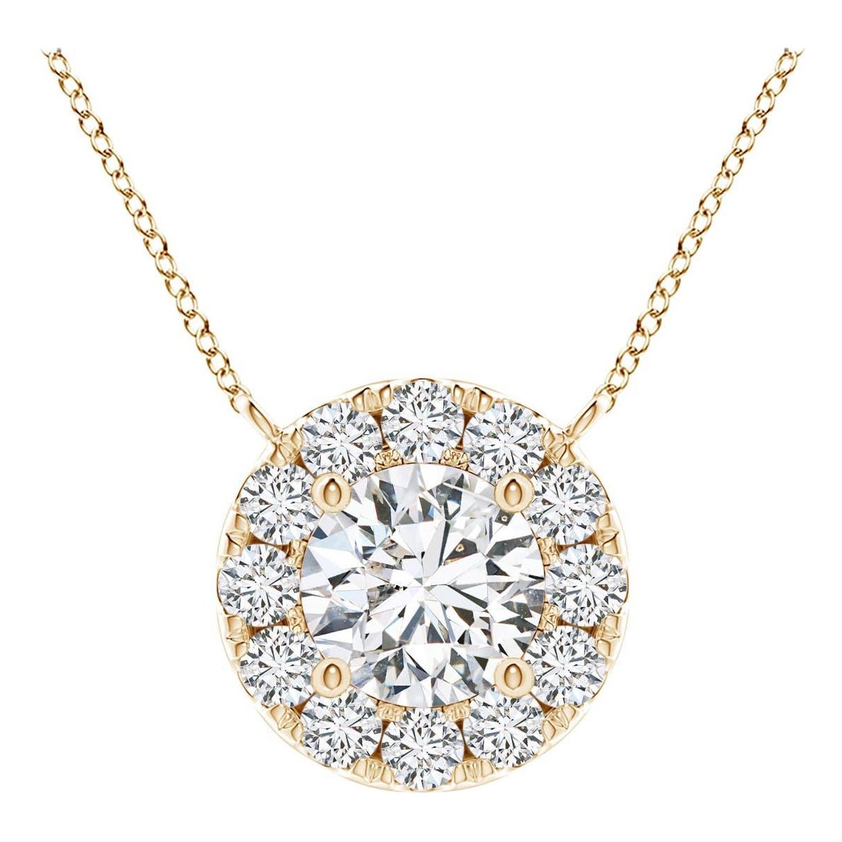 Angara Natural Round Diamond Necklace with Halo in 14K Yellow Gold for Women