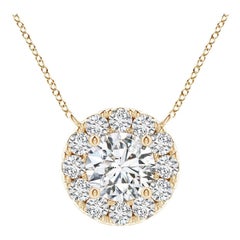 Angara Natural Round Diamond Necklace with Halo in 14K Yellow Gold for Women