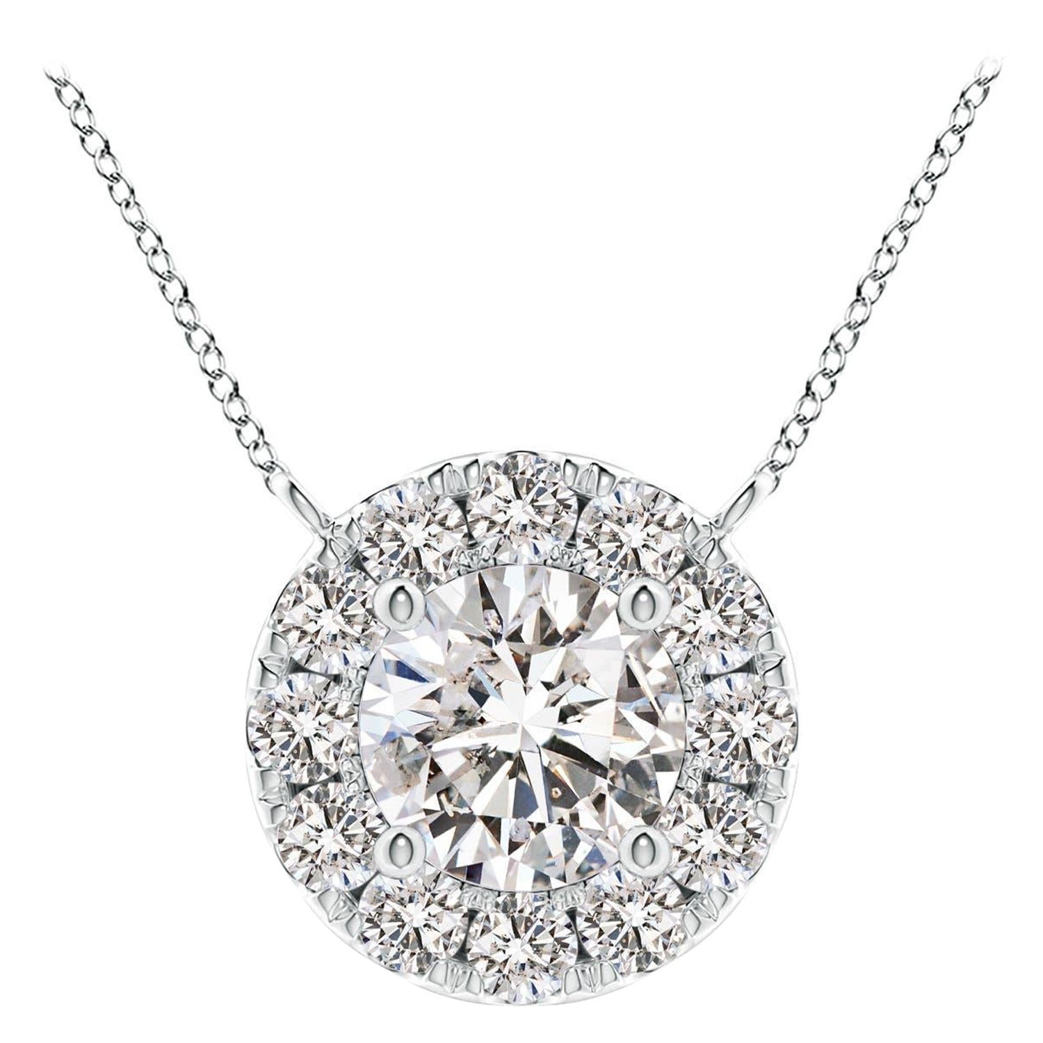 Angara Natural Round Diamond Necklace with Halo in 14K White Gold for Women