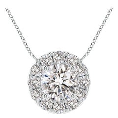 Angara Natural Round Diamond Necklace with Halo in 14K White Gold for Women
