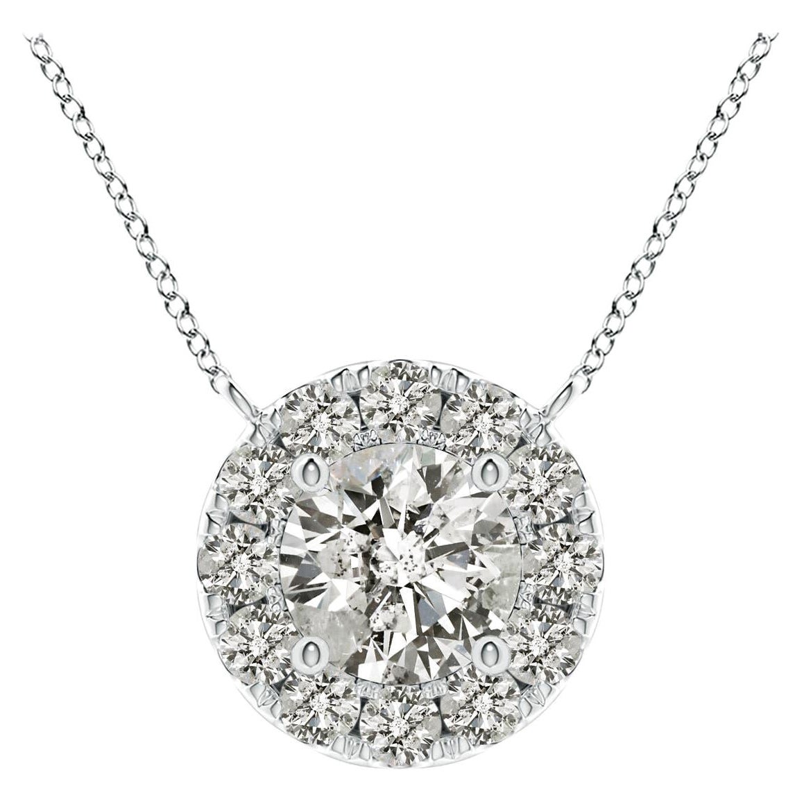 Angara Natural Round Diamond Necklace with Halo in 14K White Gold for Women