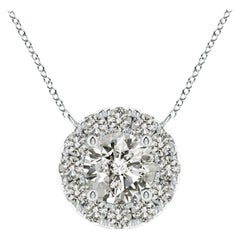 Angara Natural Round Diamond Necklace with Halo in 14K White Gold for Women