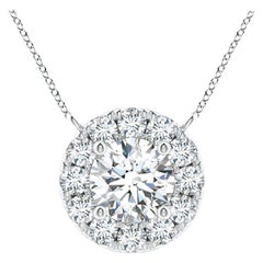 Angara Natural Round Diamond Necklace with Halo in 14K White Gold for Women