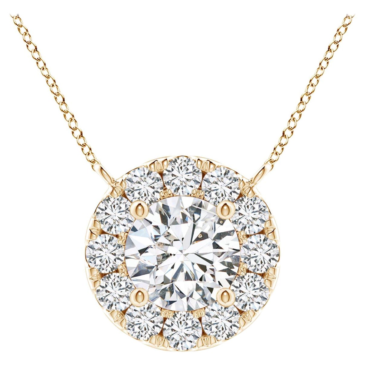 Angara Natural Round Diamond Necklace with Halo in 14K Yellow Gold for Women For Sale