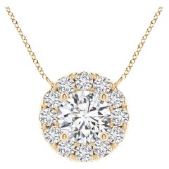 Angara Natural Round Diamond Necklace with Halo in 14K Yellow Gold for Women