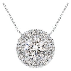 Angara Natural Round Diamond Necklace with Halo in 14K White Gold for Women