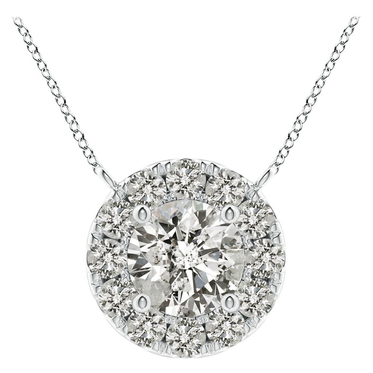 Angara Natural Round Diamond Necklace with Halo in 14K White Gold for Women