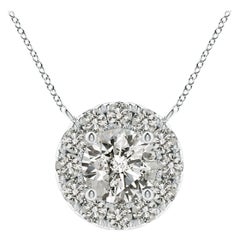 Angara Natural Round Diamond Necklace with Halo in 14K White Gold for Women
